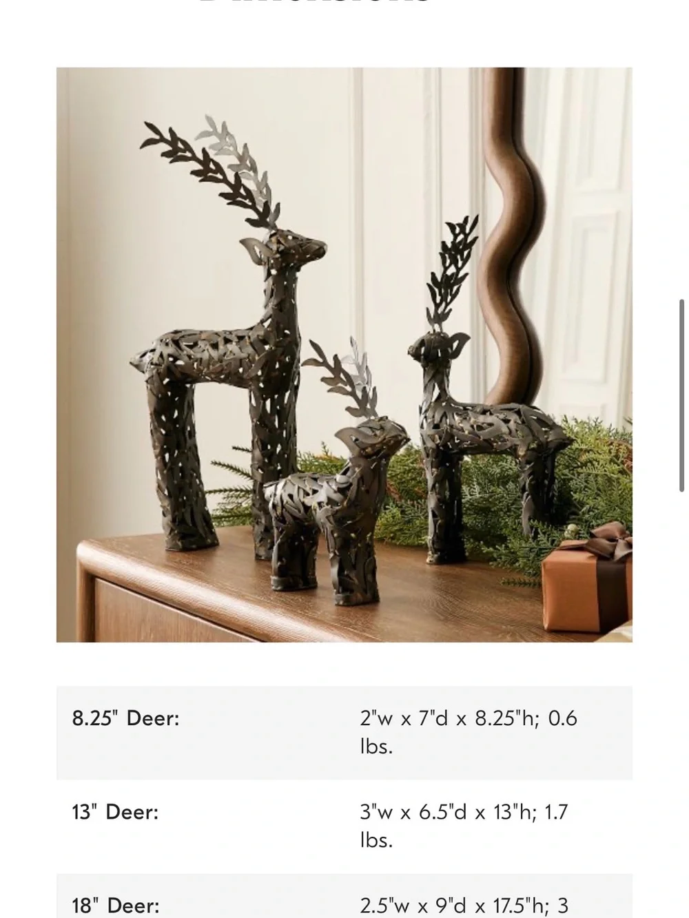 New West Elm Juno Metal Reindeer Christmas Decor, 18”T